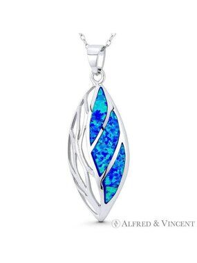 Leaf Plantlife Charm Created Opal Pendant in .925 Sterling Silver w/ Rhodium
